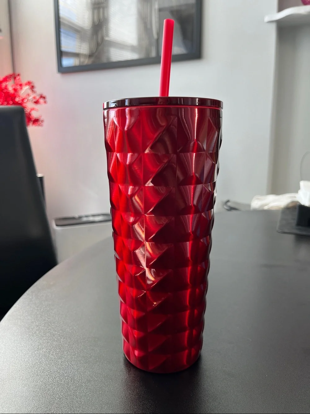 Starbucks Red Stainless Steel Tumbler + Blue Candy Cane Reusable Hot Cup, NEW